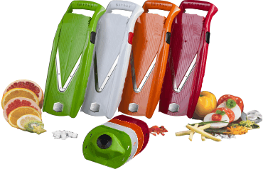 Procesador Börner V5 Power, La Maravillosa cortadora Börner V5 combina las cualidades del V3 y V4 con lo cual es más fácil de utilizar y con mayor rendimiento. Podrá cortar todo tipo de formas de frutas y verduras - Disponible en Blanco, Verde, Naranja y Rojo