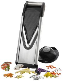 Procesador Cortador Börner V6 - La versión de acero inoxidable con un aspecto elegante, moderno y funcional. Podrá cortar frutas, verduras y otros en rebanadas o tiras gruesas o delgadas - 2 modelos disponibles: Básico y Confort